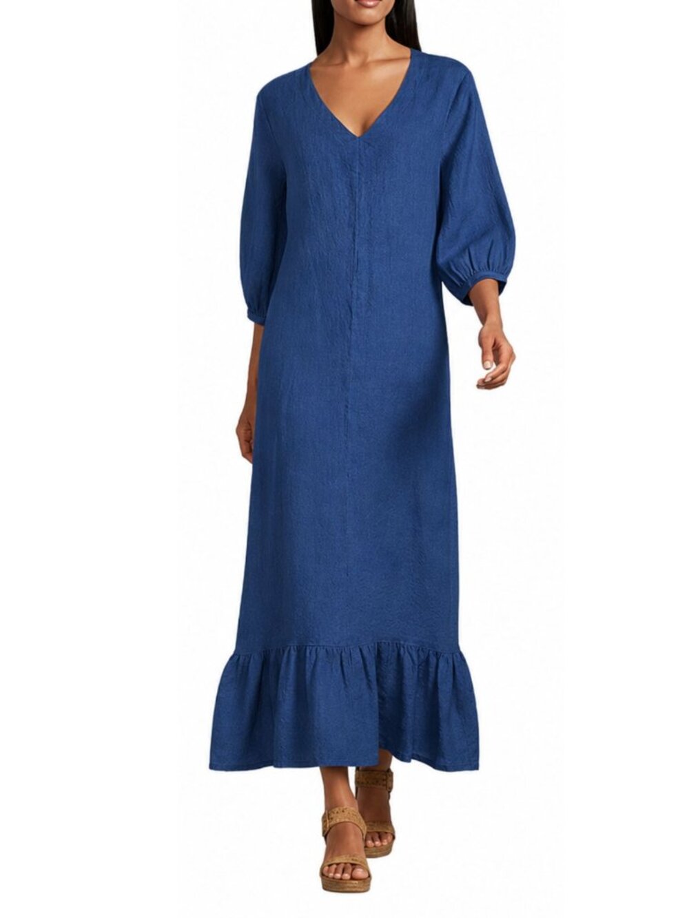 Bryn Walker Lana Maxi Linen‎ Light Maxi Dress Large Blue